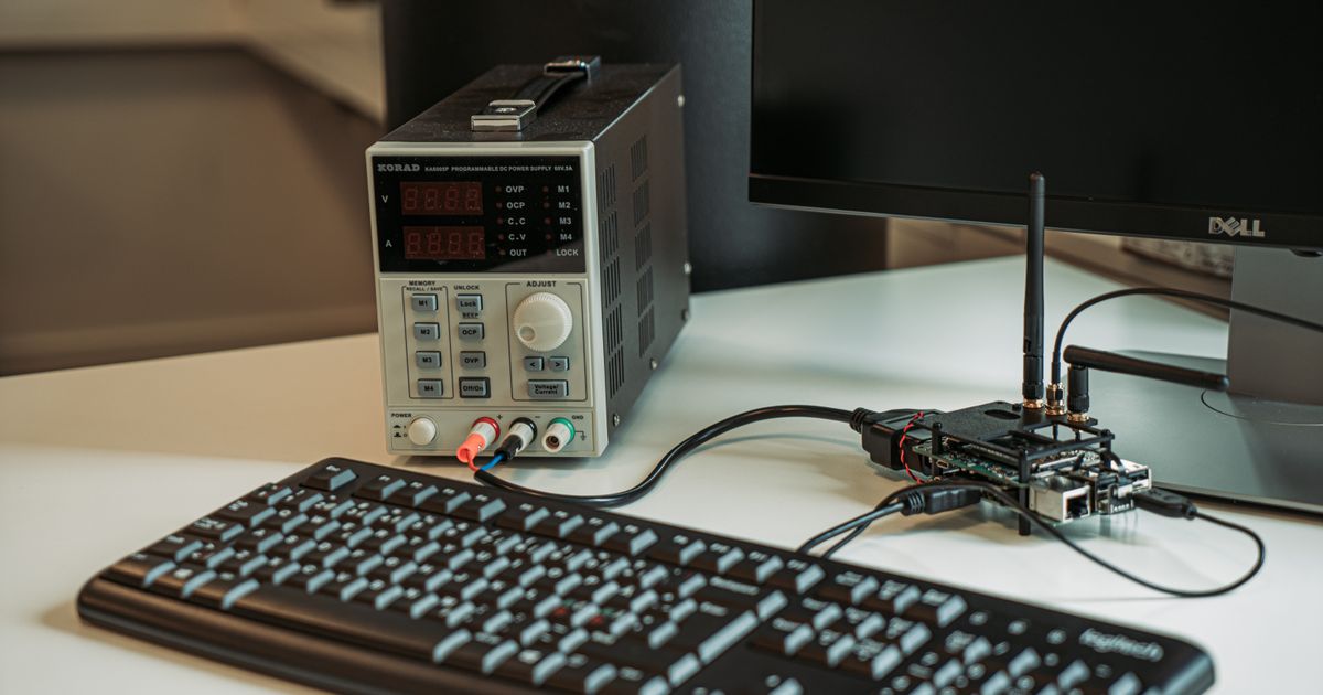 Komputer desktop dengan keyboard dan monitor di atas meja