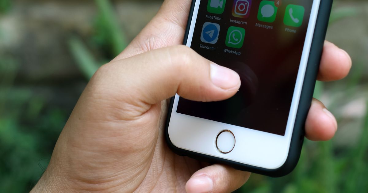 A person holding a phone with social apps visible